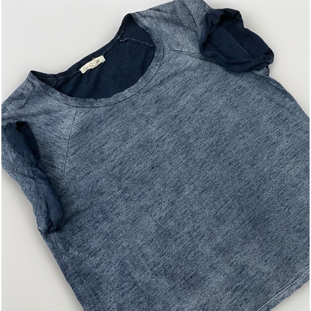 Life in Progress‎ Womens Chambray Rolled Short Sleeves Faded Top Shirt S